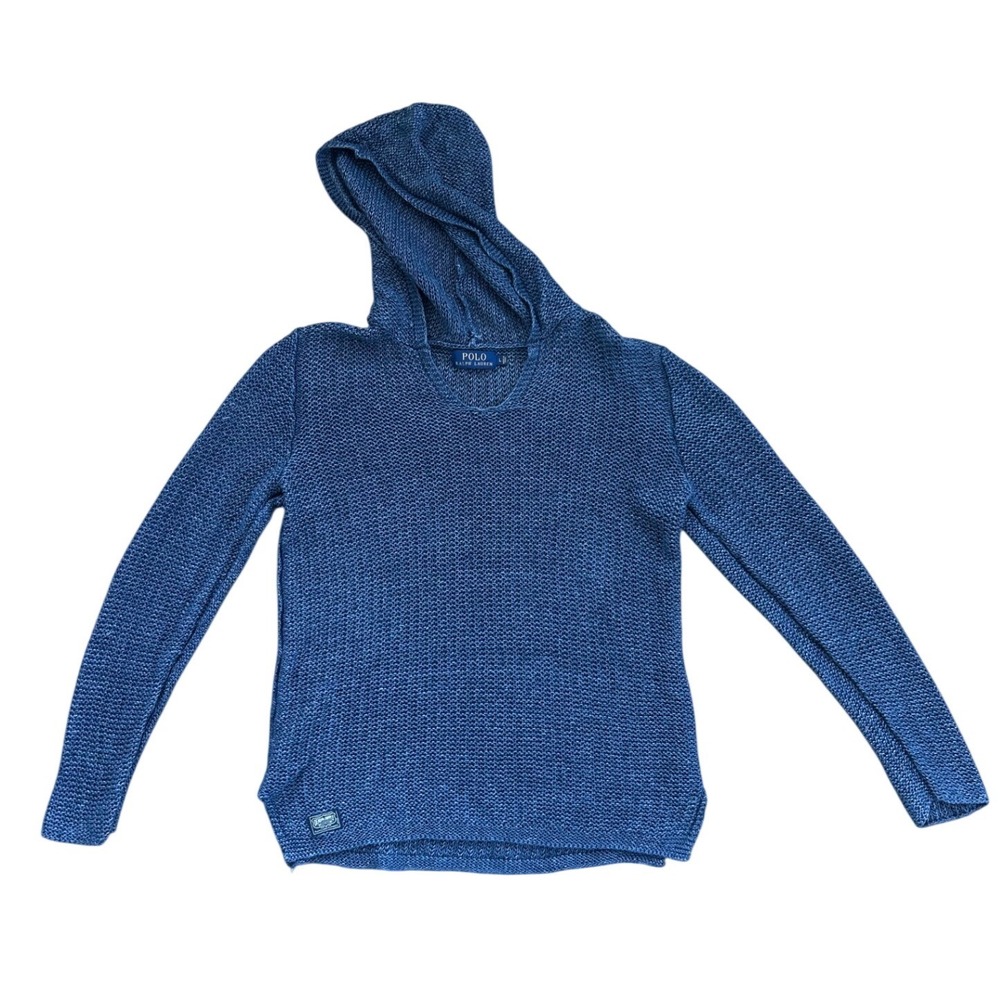 Denim & Supply Ralph Lauren Women Blue Knit Lightweight Coastal Hoodie Sweater L